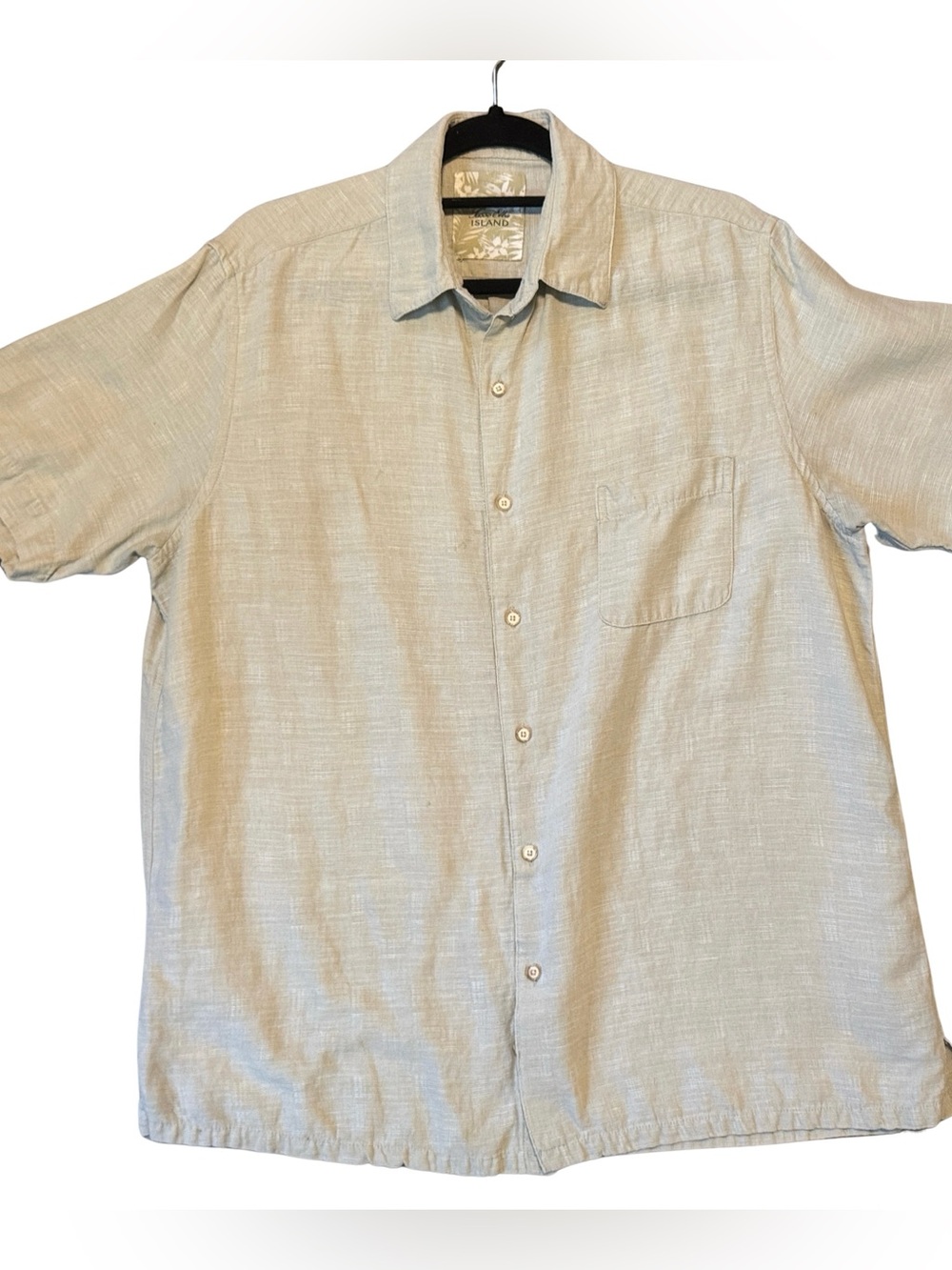 Tasso Elba Light Beige Short-Sleeve Silk Linen Button-Down Shirt